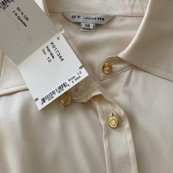 *NEW WITH TAG* ST JOHN Ivory Silk Long Sleeve Top With Gold Buttons Size 12 - Picture 3 of 5